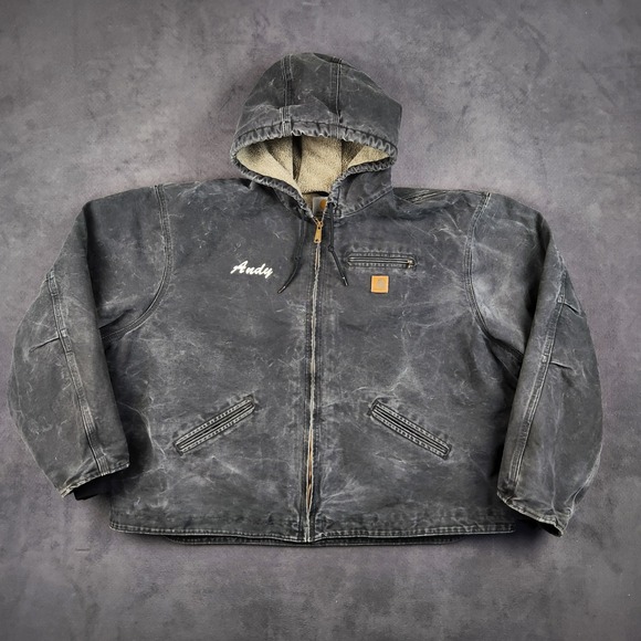 Carhartt J141 Sierra Sherpa Lined Jacket Mens 4XL Black Washed Duck Hooded Logo